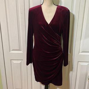 Alex Marie Nikki Stretch Velvet Surplice V-Neck Long Sleeve Ruched Dress